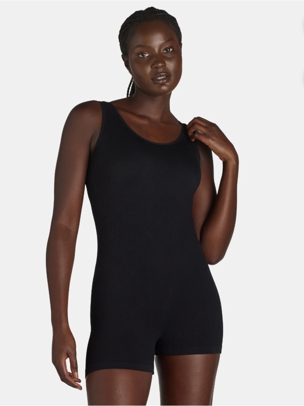 Warner’s seamless Black Ribbed Tank Short Bodysuit - NEW